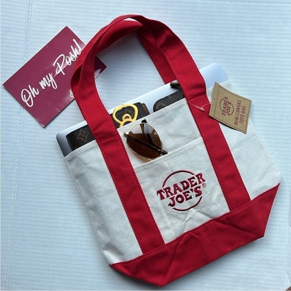 Trader Joe'S Handbags - NWT Trader Joe’s Mini Canvas Tote Bag - Limited Edition Red & Cream